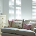 White Shutters in Living Room with Central Tilt Rold Basswood